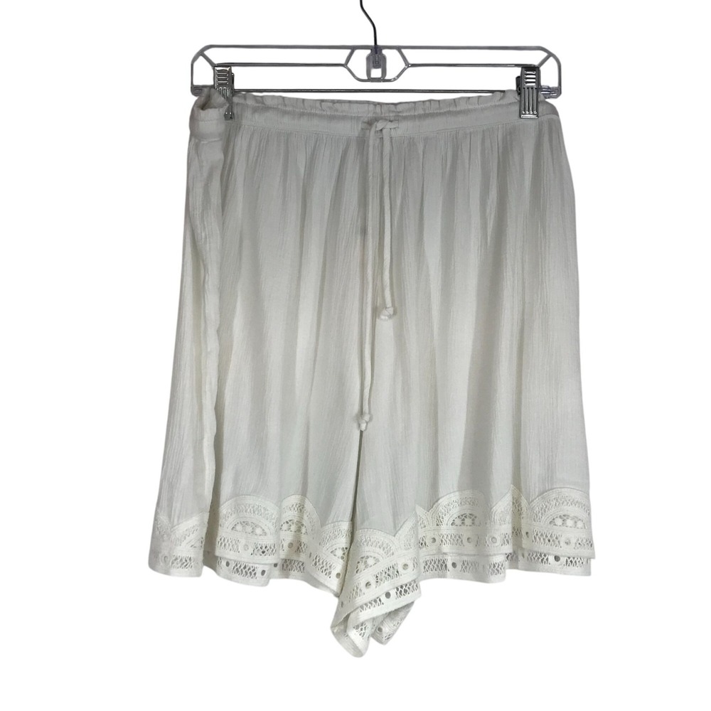 AERIE - WOMEN'S LARGE - WHITE DRAWSTRING WAIST LACE DETAIL SLEEPWEAR SHORTS